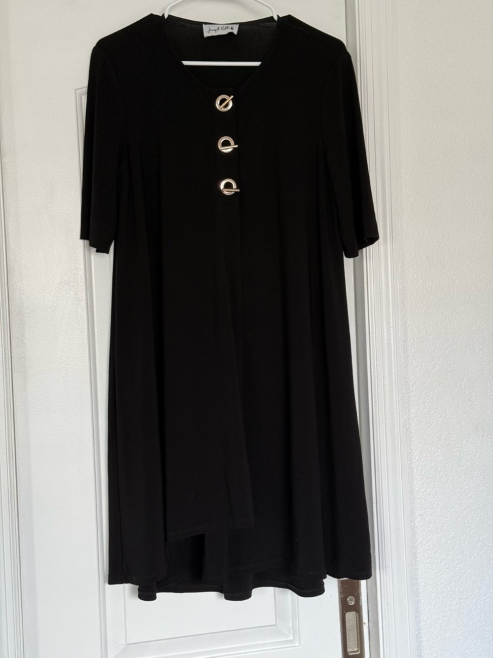 Joseph Ribkoff Black Midi Dress with Gold Accent Rings